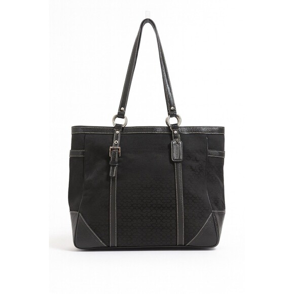 Vintage Coach Signature Gallery Tote Black Jacquard Patent Leather Purse - Picture 2 of 7